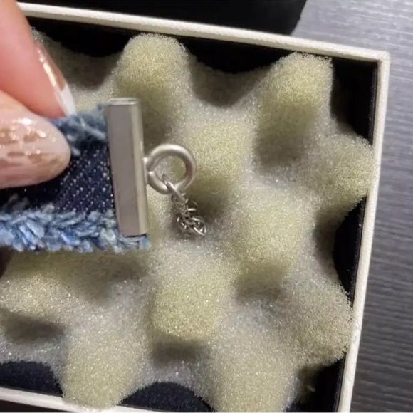 Authentic Chanel Bracelet Bangle Denim Fringe Silver Hardware Navy - Picture 7 of 10